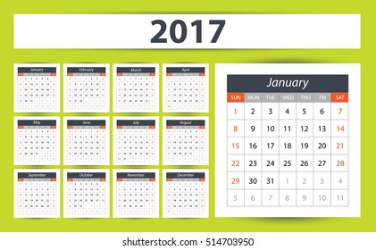 Calendar for 2017. Vector EPS10.