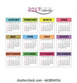 Calendar for 2017. Vector illustration.