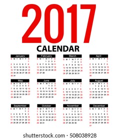 calendar 2017 vector illustration.