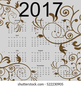 Calendar for 2017. Vector illustration.