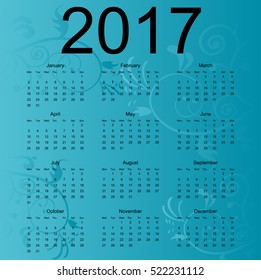 Calendar for 2017. Vector illustration.