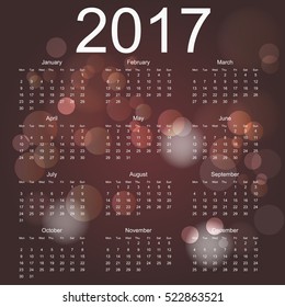 Calendar for 2017. Vector illustration.