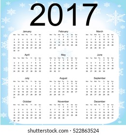 Calendar for 2017. Vector illustration.