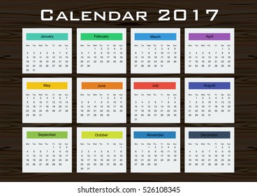 Calendar 2017 Vector illustration with colorful,wood.