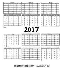 calendar 2017 - vector illustration sketch hand drawn with black lines, isolated on white background