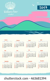Calendar 2017 with vector logo travel company. Tourist trip and wellness tour. The journey in the sky, landscape.  Illustration for advertising tourism company, tour operator.