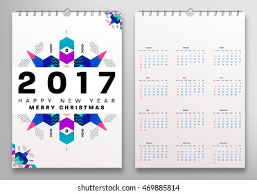 Calendario para la plantilla vectorial 2017 con patrón geométrico abstracto. La semana comienza el domingo.