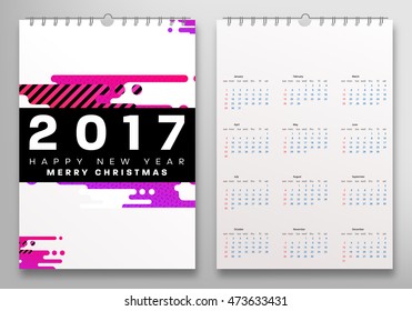 Calendar for 2017 vector template with abstract geometric pattern. Week starts from sunday.
