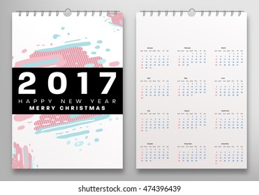 Calendário para o modelo vetorial 2017 com padrão geométrico abstrato. A semana começa no domingo.