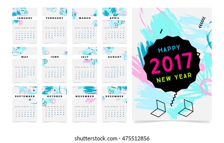 Calendario para la plantilla vectorial 2017 con patrón geométrico abstracto. La semana comienza el domingo.