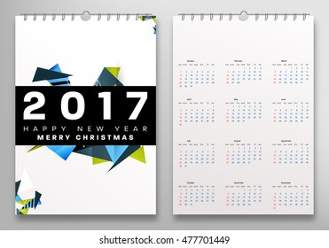 Calendar for 2017 vector template with abstract geometric pattern. Week starts from sunday.
