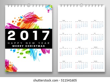 Calendario para la plantilla vectorial 2017 con patrón de acuarela abstracta. La semana comienza el domingo.