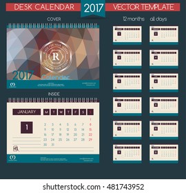Calendar 2017. Vector Templates all months. Design Desk Calendar.