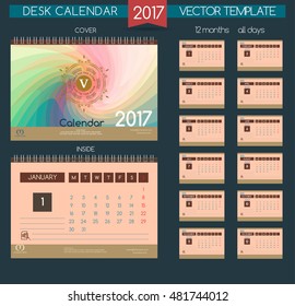 Calendar 2017. Vector Templates all months. Design Desk Calendar.