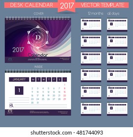 Calendar 2017. Vector Templates all months. Design Desk Calendar.