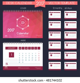 Calendar 2017. Vector Templates all months. Design Desk Calendar.