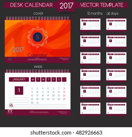 Calendar 2017. Vector Templates all months. Design Desk Calendar.