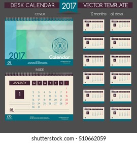 Calendar 2017. Vector Templates all months. Material design desk calendar.
