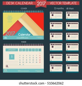 Calendar 2017. Vector Templates all months. Material design desk calendar.