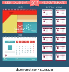 Calendar 2017. Vector Templates all months. Material design desk calendar.