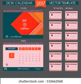 Calendar 2017. Vector Templates all months. Material design desk calendar.