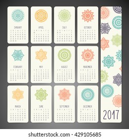 Calendar 2017. Vintage decorative elements. Oriental pattern, vector illustration. 