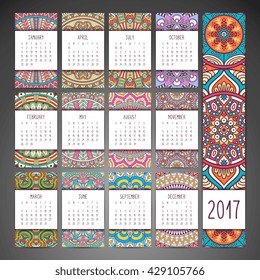 Calendar 2017. Vintage decorative elements. Oriental pattern, vector illustration.