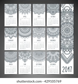 Calendar 2017. Vintage decorative elements. Oriental pattern, vector illustration. 