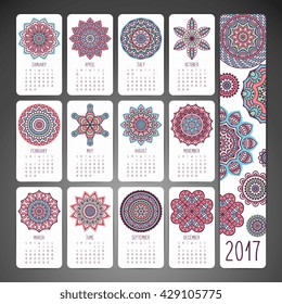 Calendar 2017. Vintage decorative elements. Oriental pattern, vector illustration.