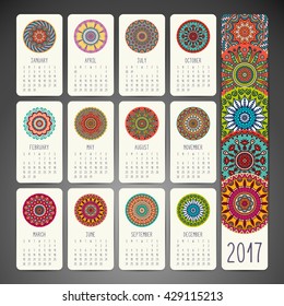 Calendar 2017. Vintage decorative elements. Oriental pattern, vector illustration. Islam, Arabic, Indian, turkish, pakistan, chinese, ottoman motifs