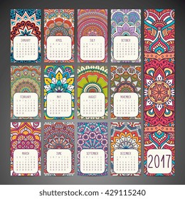 Calendar 2017. Vintage decorative elements. Oriental pattern, vector illustration. Islam, Arabic, Indian, turkish, pakistan, chinese, ottoman motifs