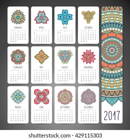 Calendar 2017. Vintage decorative elements. Oriental pattern, vector illustration. Islam, Arabic, Indian, turkish, pakistan, chinese, ottoman motifs