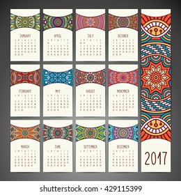 Calendar 2017. Vintage decorative elements. Oriental pattern, vector illustration. Islam, Arabic, Indian, turkish, pakistan, chinese, ottoman motifs