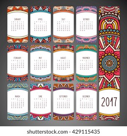 Calendar 2017. Vintage decorative elements. Oriental pattern, vector illustration. Islam, Arabic, Indian, turkish, pakistan, chinese, ottoman motifs