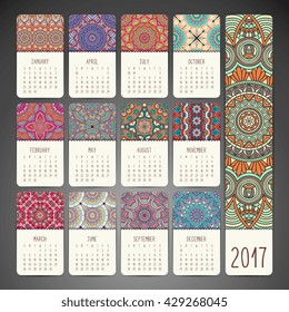 Calendar 2017. Vintage decorative elements. Oriental pattern, vector illustration. Islam, Arabic, Indian, turkish, pakistan, chinese, ottoman motifs