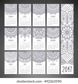 Calendar 2017. Vintage decorative elements. Oriental pattern, vector illustration.