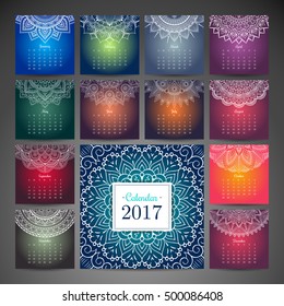 Calendar 2017. Vintage decorative elements. Oriental pattern, vector illustration.