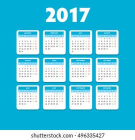 Calendar 2017 week starts Monday