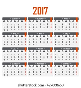 Calendar for 2017. Week starts on Monday.  