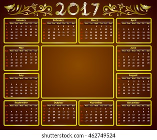 calendar 2017 - weeks start on sunday. Can be used for web and print design: card, banner, poster, label, bookmark.