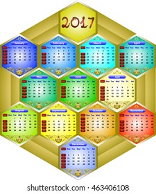 calendar 2017 - weeks start on sunday. Can be used for web and print design: card, banner, poster, label, bookmark.