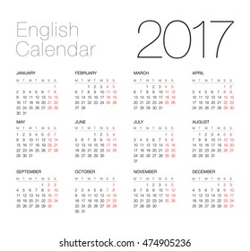 Calendar 2017, white background. Vector,  EPS10.