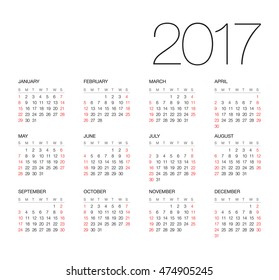 Calendar 2017, white background. Vector,  EPS10.