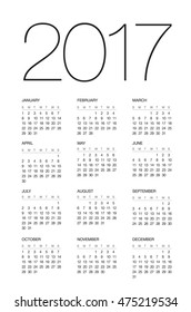 Calendar 2017, white background. Vector, EPS10.