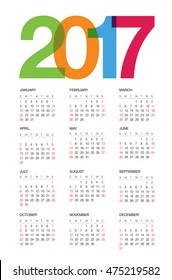 Calendar 2017, white background. Vector, EPS10.