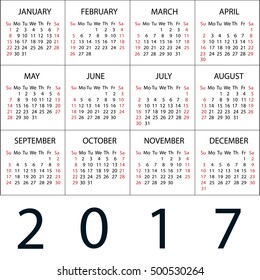 Calendar 2017 white Vector background. 