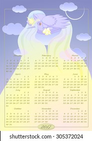 Calendar 2017 with winged unicorns