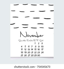 Calendar 2017 Year, Cards Vector With Hand Drawn Textures, Week Starts sunday