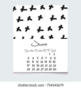 Calendar 2017 Year, Cards Vector With Hand Drawn Textures, Week Starts sunday