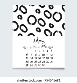 Calendar 2017 Year, Cards Vector With Hand Drawn Textures, Week Starts sunday